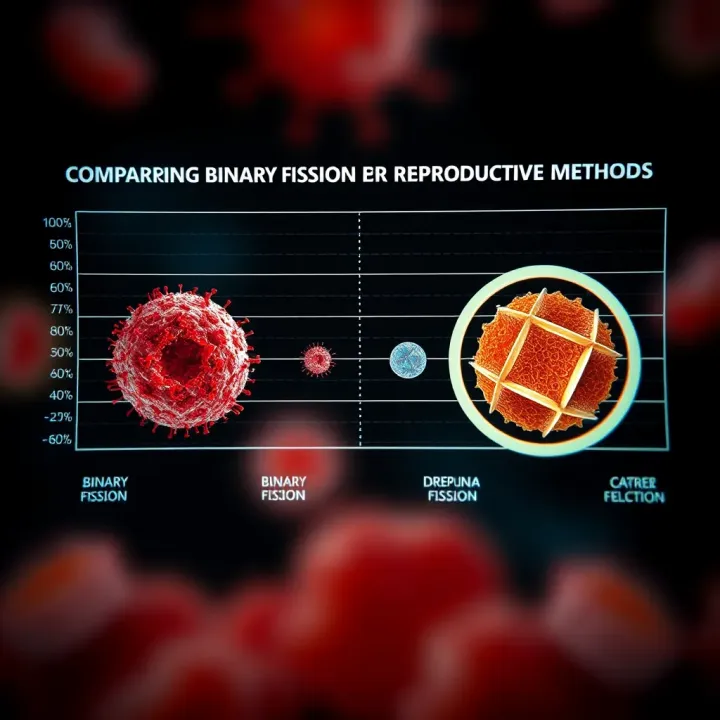 Comparison chart showing binary fission alongside other reproductive methods in microorganisms