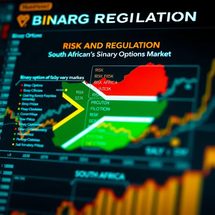 Graphic showing risk factors and regulatory elements related to binary options within the South African financial market