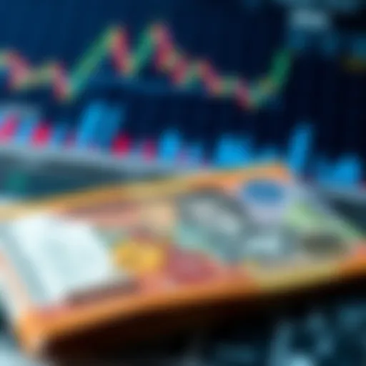 South African Rand and Forex Market Analysis Graphics Illustration of South African rand notes alongside forex market charts