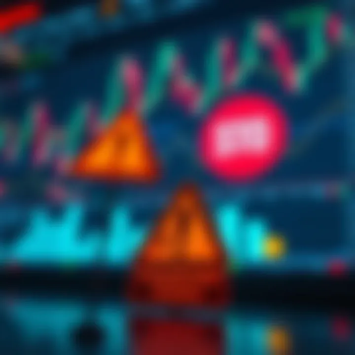 Conceptual illustration of financial risk with fluctuating charts and warning signs