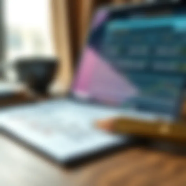 Illustration of a checklist with financial documents and a laptop displaying broker regulations