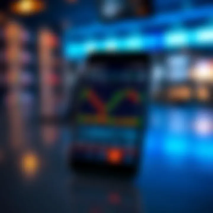 Mobile device displaying forex trading charts and regulatory compliance icons