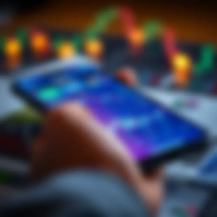 Mobile device displaying a secure trading app interface with graphs and South African flag icons