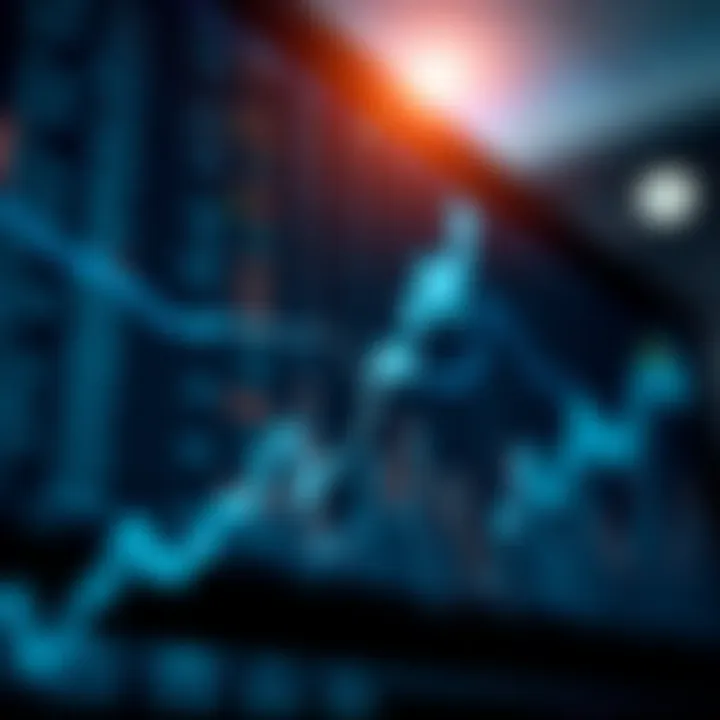 Graph showing upward trend in forex trading with currency symbols and data lines