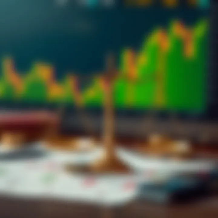 Conceptual illustration of risk management and trading psychology with charts and balance scales