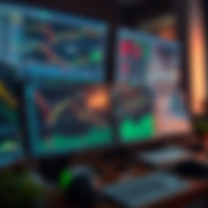 Collection of forex trading tools including software, risk management graphs, and market analysis dashboards