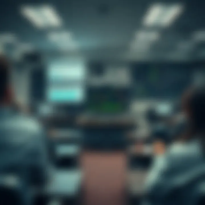 Illustration of a digital classroom with forex trading charts and educational materials displayed on a screen