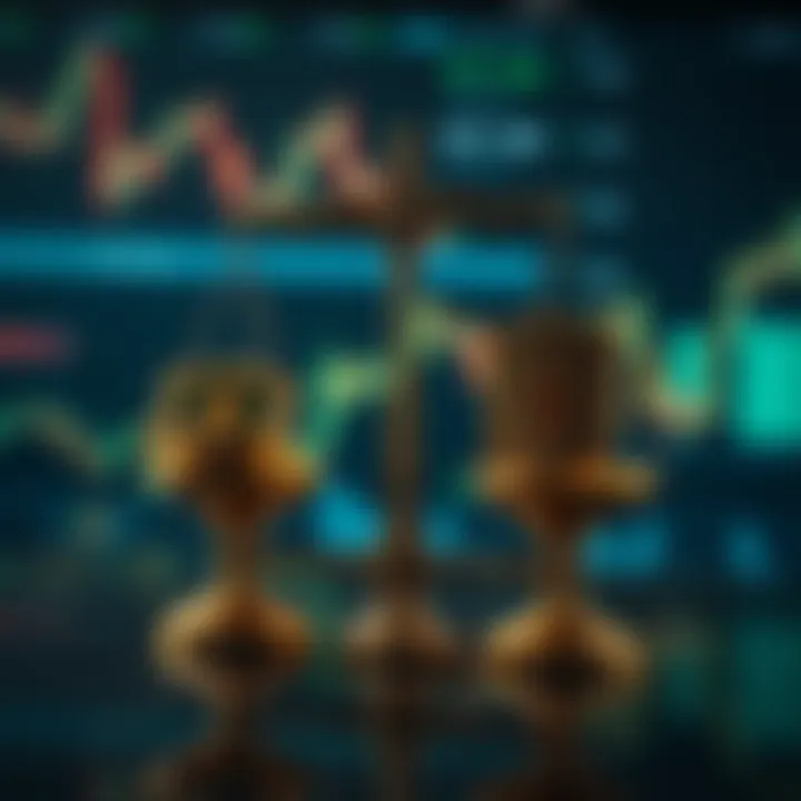 Illustration of risk management concepts showing balance scales with money and shield icons