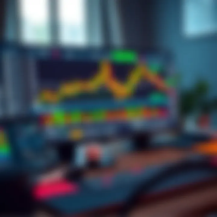 Desktop setup displaying forex trading platform with charts and risk management tools