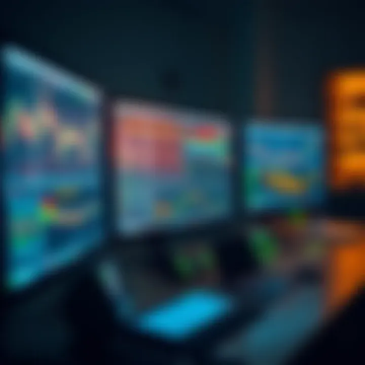 Trading Platforms and Broker Selection in South Africa Desktop setup showing multiple monitors with forex trading platforms and financial data relevant to South African market