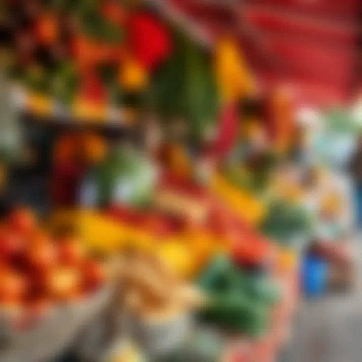 Fresh fruits and vegetables arranged neatly at a vibrant Polokwane market stall during the day