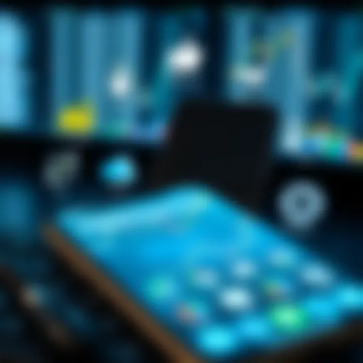 Illustration of a smartphone with various trading tools and risk management icons surrounding it