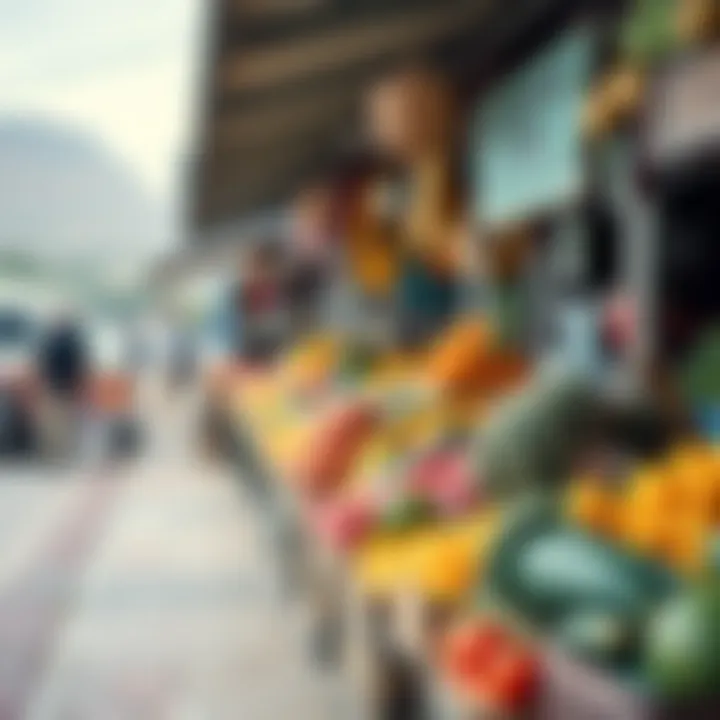 Fresh fruit and vegetable market stall with colorful produce displayed outdoors in Knysna
