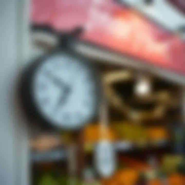 Clock showing typical opening hours outside a fruit and vegetable shop in Knysna town