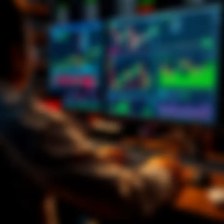 Illustration of a trader analyzing charts and managing risk using trading tools on a computer screen