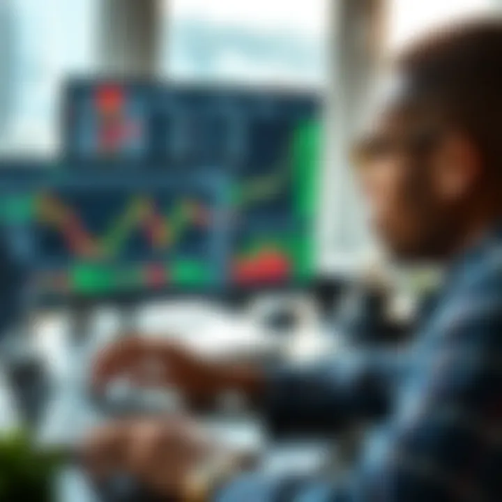 South African trader studying forex charts on laptop with financial data on screen