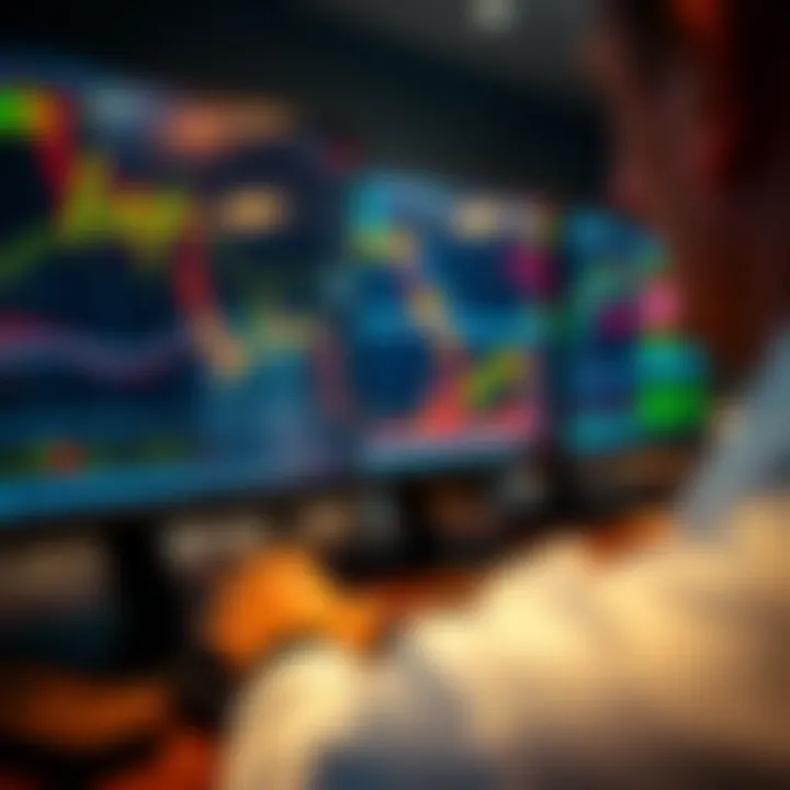 Visual representation of forex market data and currency charts on digital screens