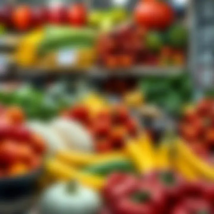 Close-up of fresh seasonal fruits and vegetables arranged neatly at a Tokai market stall