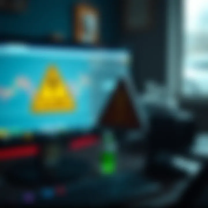 Recognizing Warning Signs in Binary Options Trading Illustration showing digital warning signs against binary options scams on computer screen