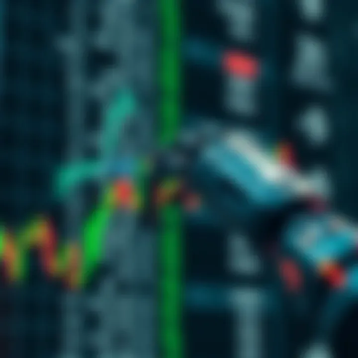 Digital depiction of a robotic arm manipulating binary code on a financial chart
