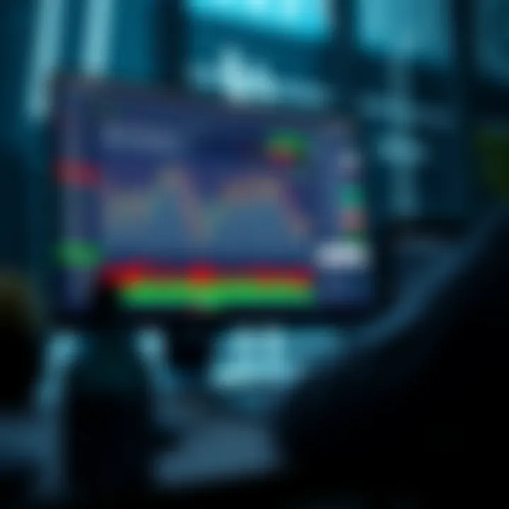 Illustration of a computer screen displaying a binary trading platform with charts and trading options
