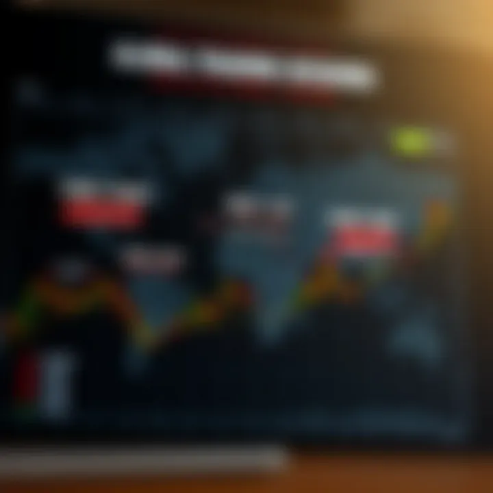 World map highlighting major forex trading centers and their active session times