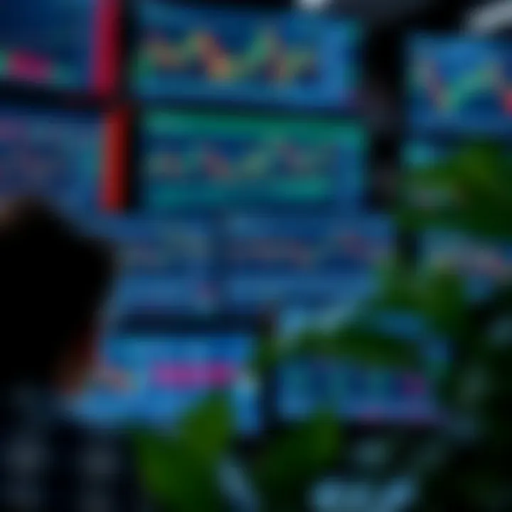 Illustration showing various forex trading system interfaces with charts and indicators on multiple screens