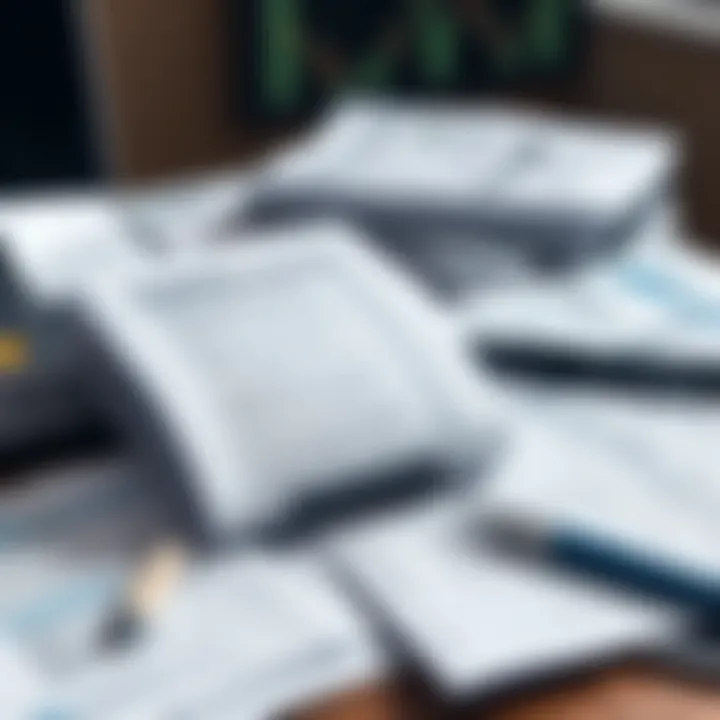 Illustration of record keeping essentials like trading logs, receipts, and tax return documents for forex traders