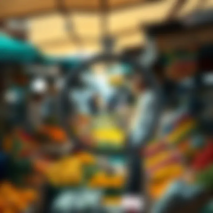 Clock showing market trading hours overlayed on a South African marketplace scene