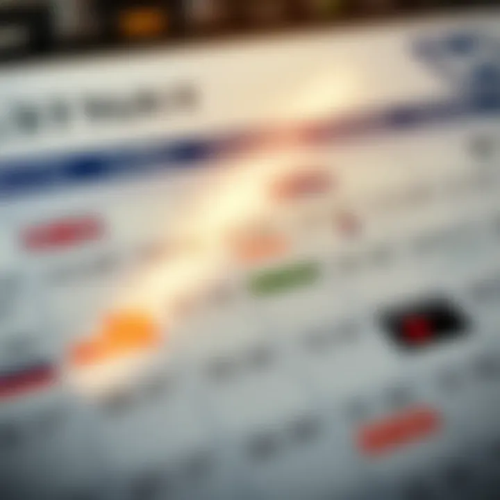 Calendar marked with key financial event dates and economic indicators for foreign exchange trading