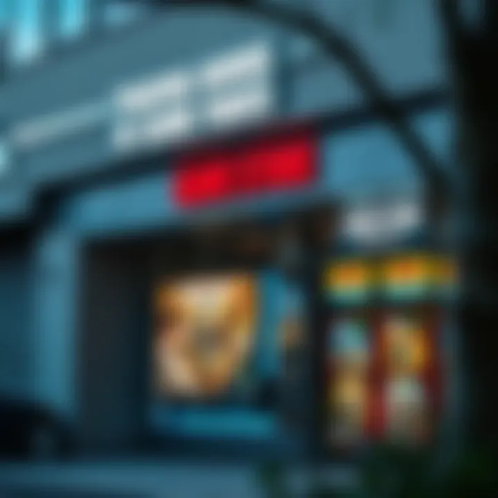 A modern storefront of a game retail shop with gaming posters displayed in the window during daytime