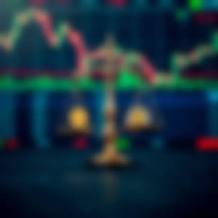 Conceptual graphic showing ethical forex trading principles with scales of justice and currency icons