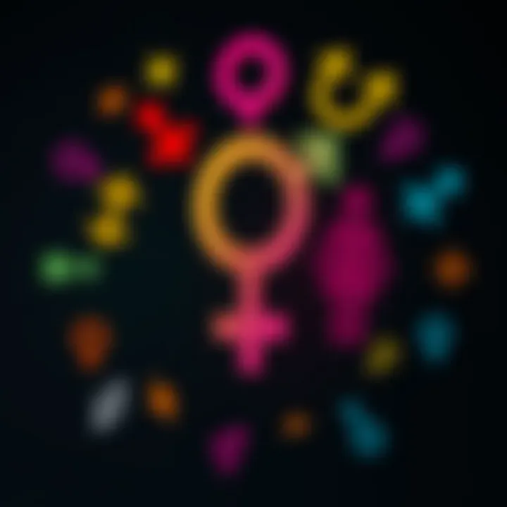 Visualizing Non-Binary Gender Diversity Colorful representation of diverse gender symbols intertwining to illustrate non-binary identity