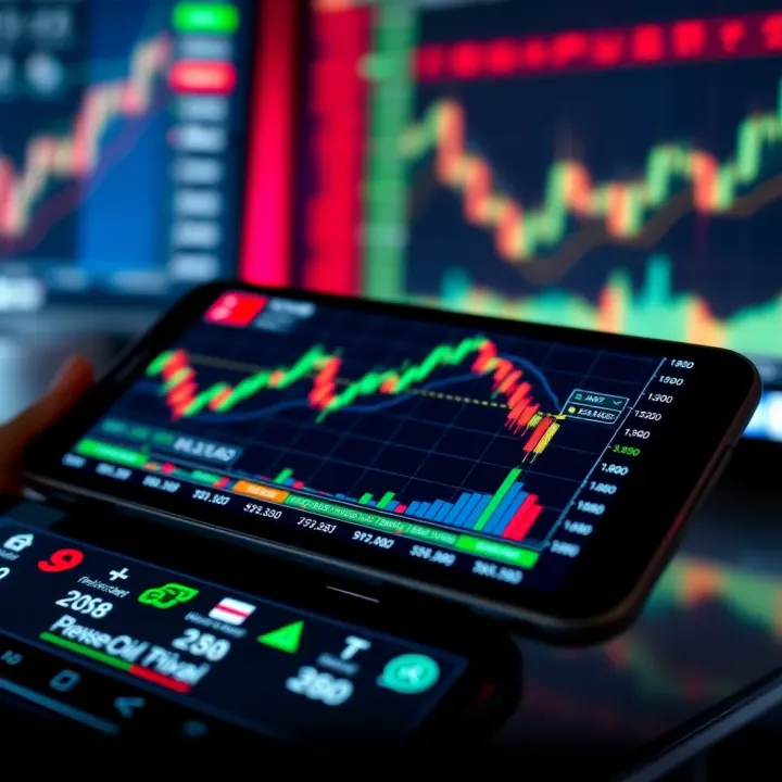 User interface showcasing real-time forex market charts and currency pairs on a mobile device