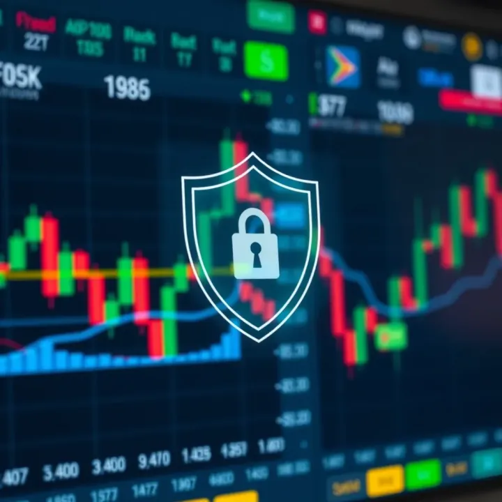 Graphic of secure shield symbol overlaying a digital forex trading platform