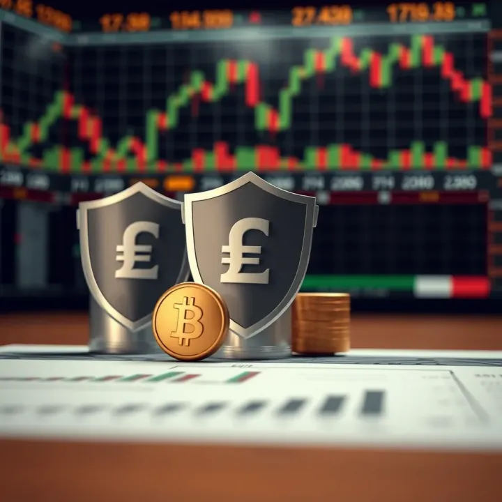 Visual representation of risk management strategies with currency symbols and protective shields