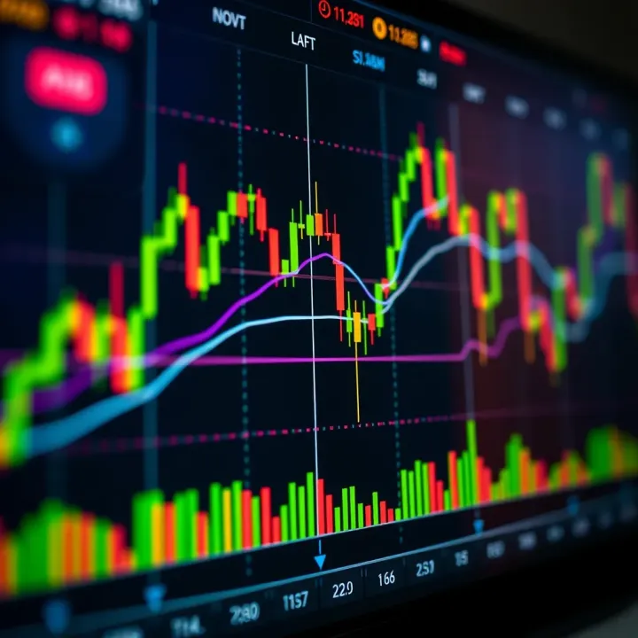 Illustration of forex trading charts with candlestick patterns and trend lines