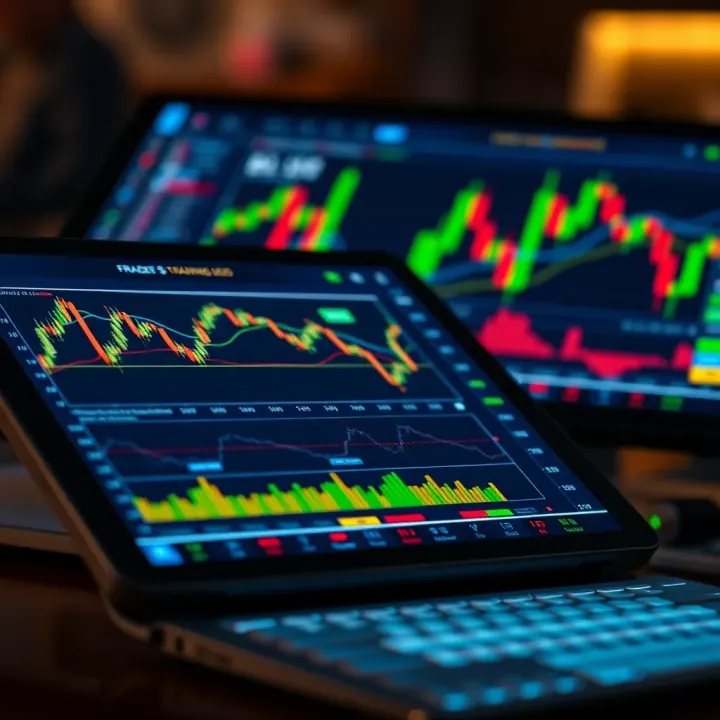 Forex Trading Charts and Market Analysis on Digital Device Digital tablet displaying forex trading charts and data analysis