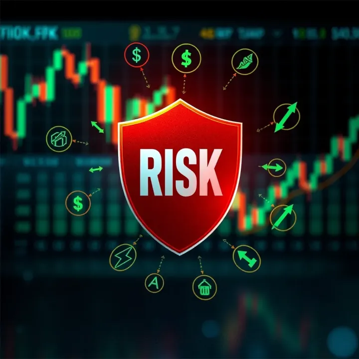 Risk management concepts illustrated with protective shield and financial symbols