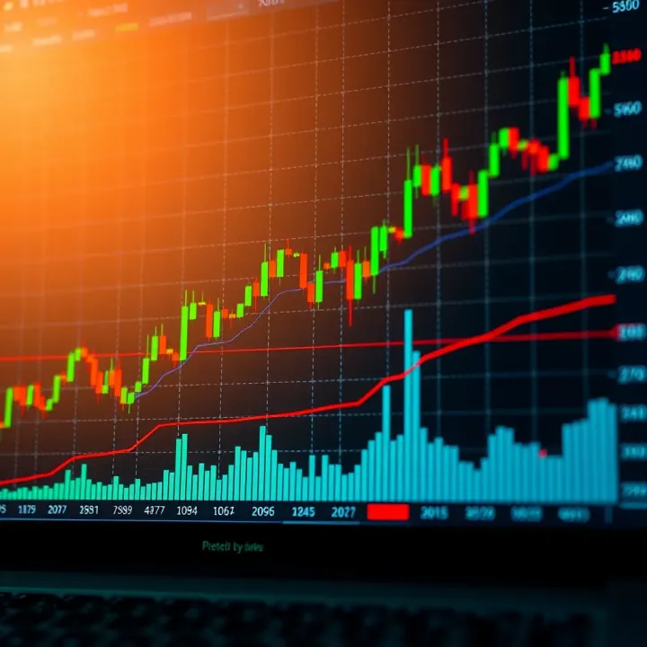 Graph showing upward trend in forex trading with candlestick patterns and indicators
