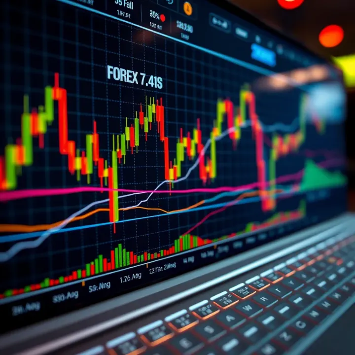 Graph showing forex currency pairs with technical indicators and chart patterns