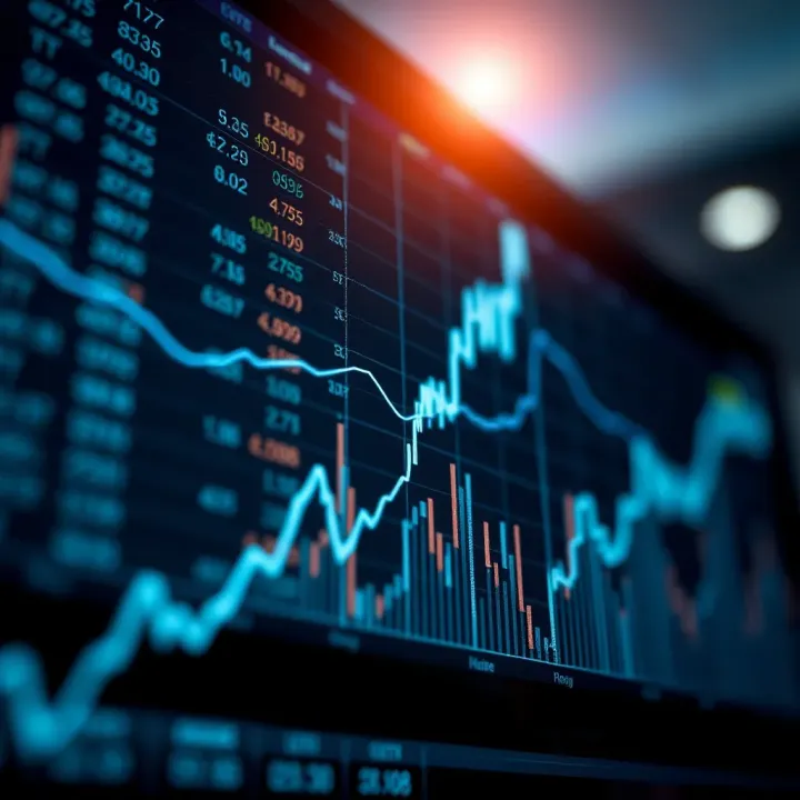 Graph showing upward trend in forex trading with currency symbols and data lines