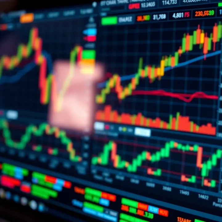 Illustration of a forex market analysis dashboard with charts and indicators
