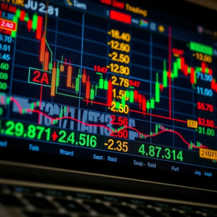 Forex trading charts displaying fluctuating currency values with South African Rand symbols and analytical indicators