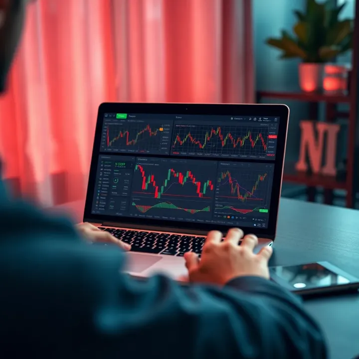 Selection of online forex trading course options accessible on a laptop with financial charts visible