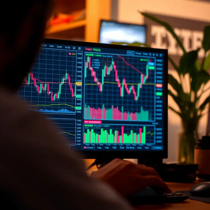 Digital interface displaying forex market charts and South African financial data