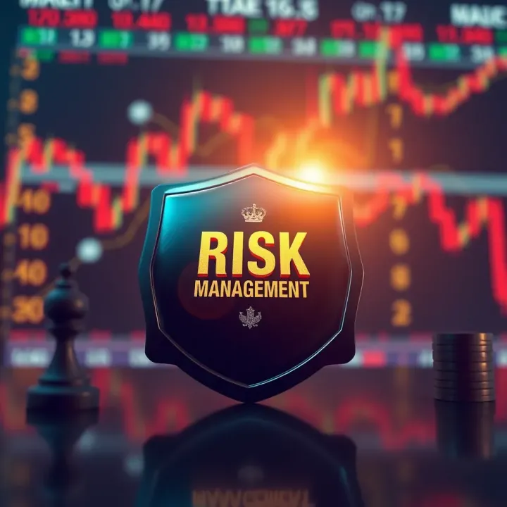Conceptual illustration of risk management strategies with shield and financial symbols