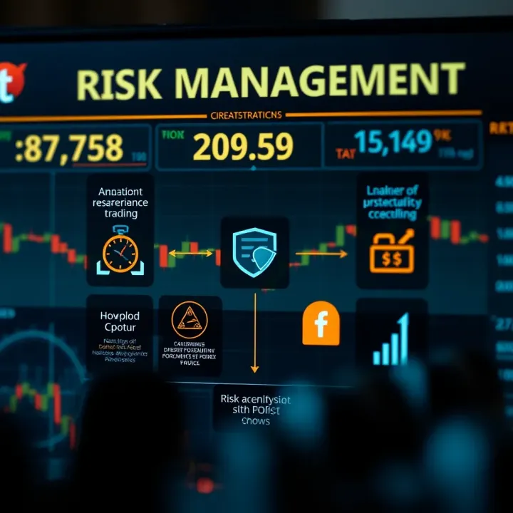 Graphic illustrating risk management strategies with financial icons and protective elements