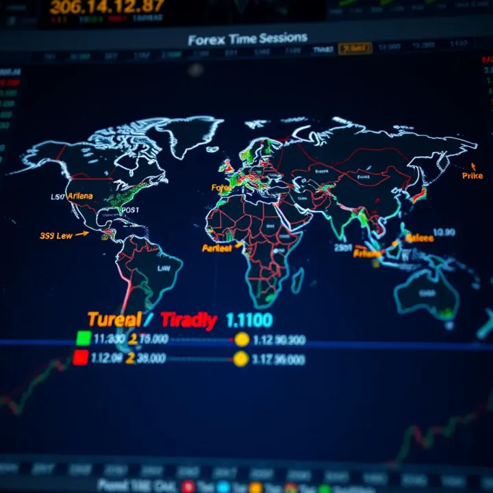 World map highlighting major forex trading sessions with South Africa time zone overlay