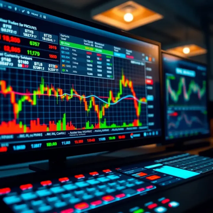 Forex trading dashboard showing simulated currency charts and trading tools